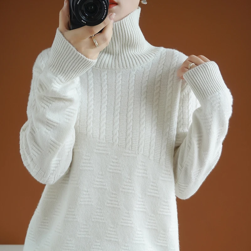 

knitted sweater women wool pullover jumper turtleneck striped winter warm stylish female long sleeve short casual loose jacket