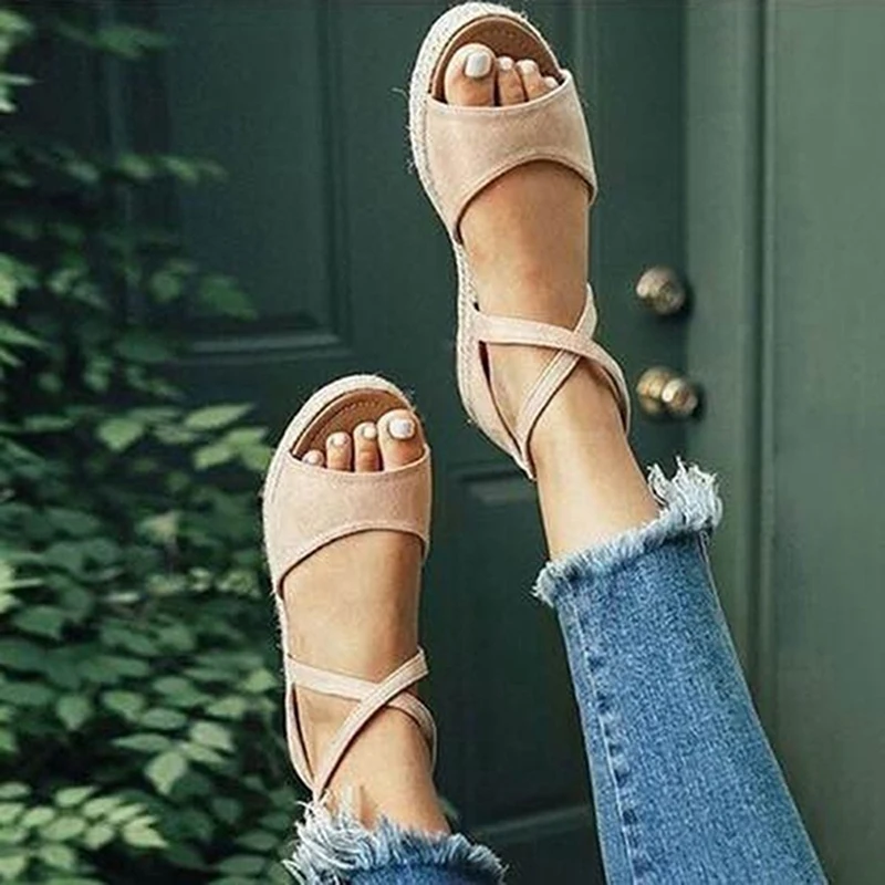 

2021 Women Sandals Woman Platform Peep Toe Female Gladiator Flats Ladies Zipper Shoes Women's Comfortable Plus Size Summer
