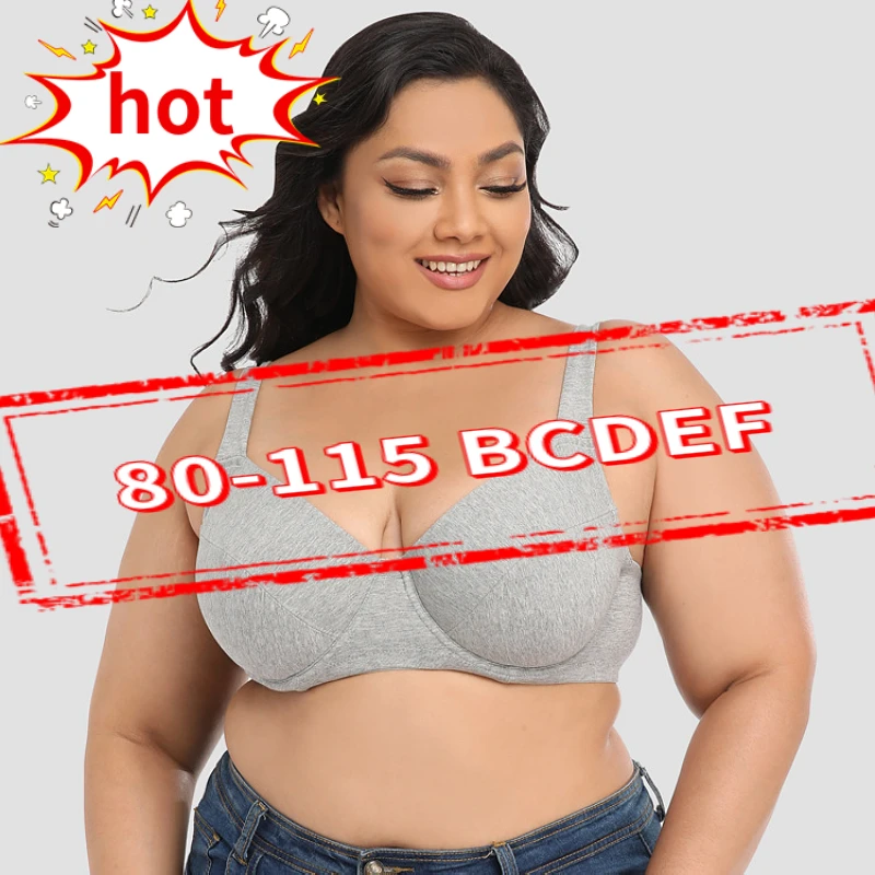 Seamless Bra Underwire Cotton Bralette Comfortable Push Up Full Coverage 80-90 95 100 105 110 115 C D E F Cup Plus Size Lingerie