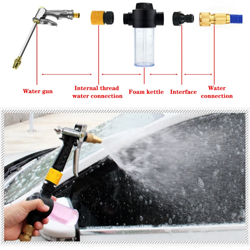 

7.5 /15 Meters High Pressure Car Washer Gun Spray Adjustable Water Jet Expandable Garden Hose Foam Pot Cleaning Water Gun