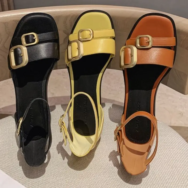 

KemeKiss Size 33-40 New Fashion Women Real Leather Sandals Open Toe Metal Decoration Buckle Strap Outdoor Ladies Footwear