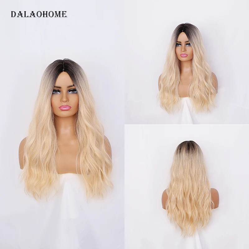 

Dalaohome Natural Wigs For Woman Long Blonde Brown Synthetic Wig Hair Heat Resistant Lolita Wavy Ombre Straight Hairs Cosplay