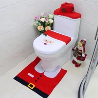 christmas decoration novelty 3 pieces of christmas toilet seat cover water tank and carpet bathroom decoration set red 2022 new