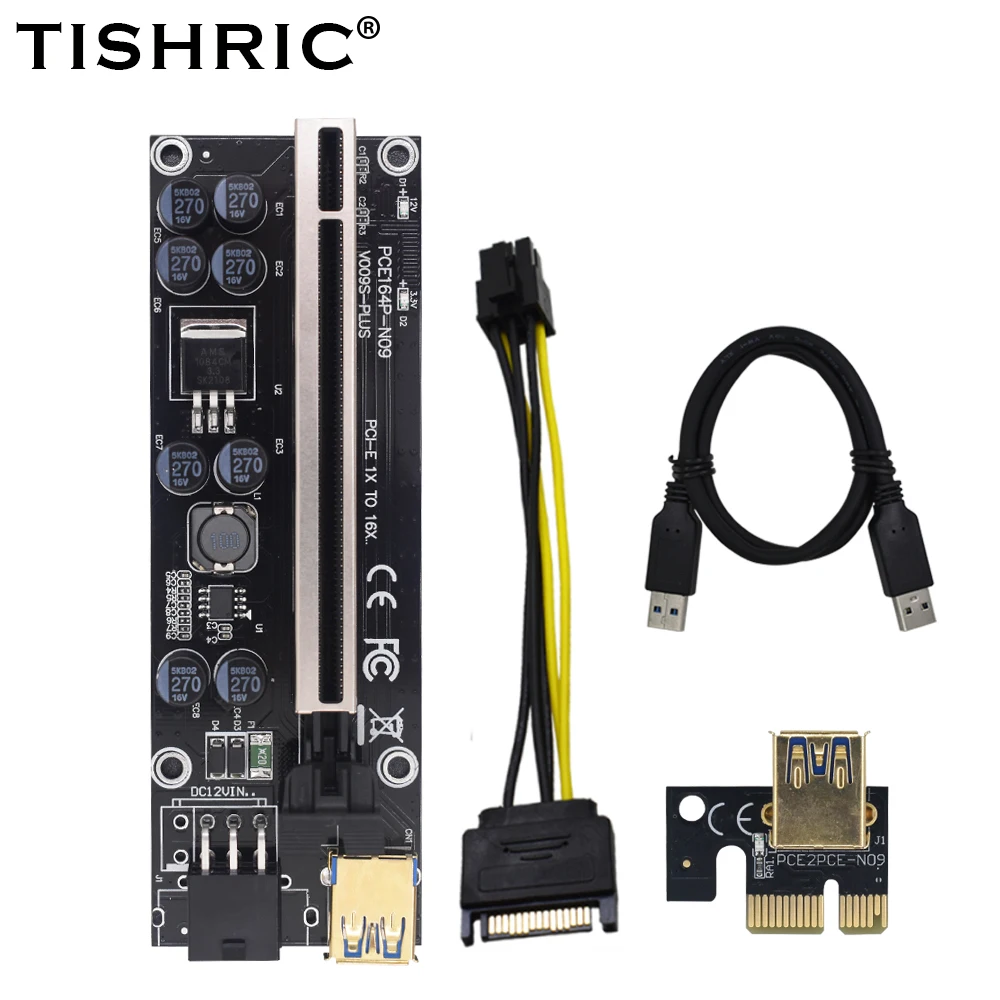 10 шт. Райзер-карта TISHRIC VER009s Plus PCIE Ver 009S Sata 15 Pin-6 Pin Express 1X 4X 8X 16X адаптер-удлинитель для