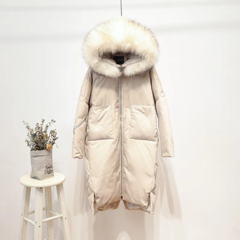 Женское пуховое пальто AYUNSUE белое большого размера с большим меховым воротником