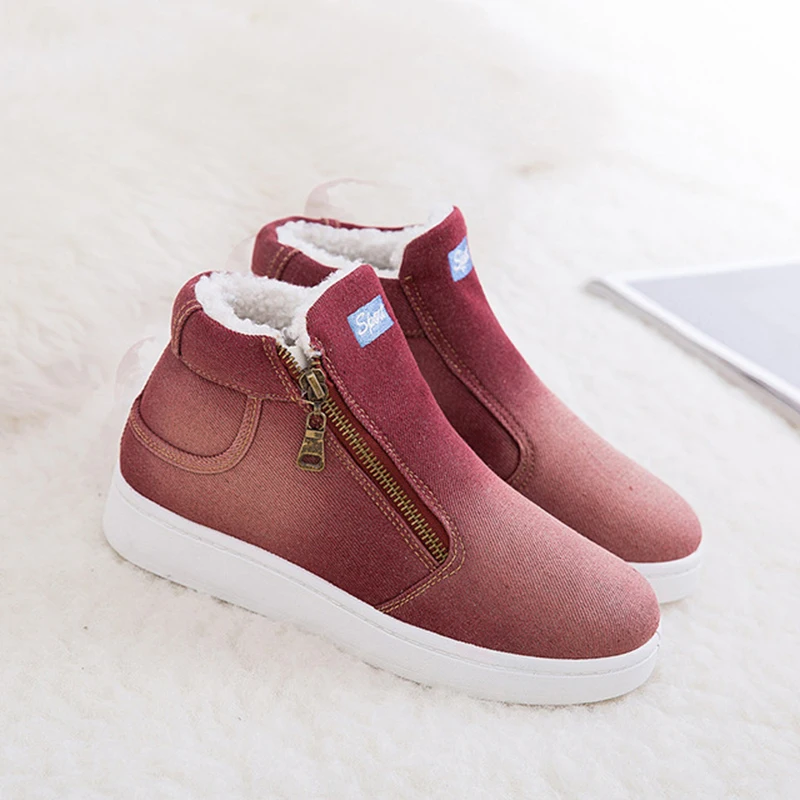 Женская парусиновая обувь зимняя теплая плюшевая на платформе коллекция 2019 года