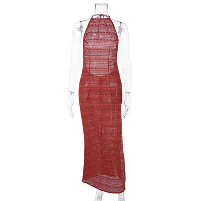 

2021 New Translucent Evening Dress For Women's Wear Sleeveless Knit Dress With Backless Maxi Formal Dresses Women