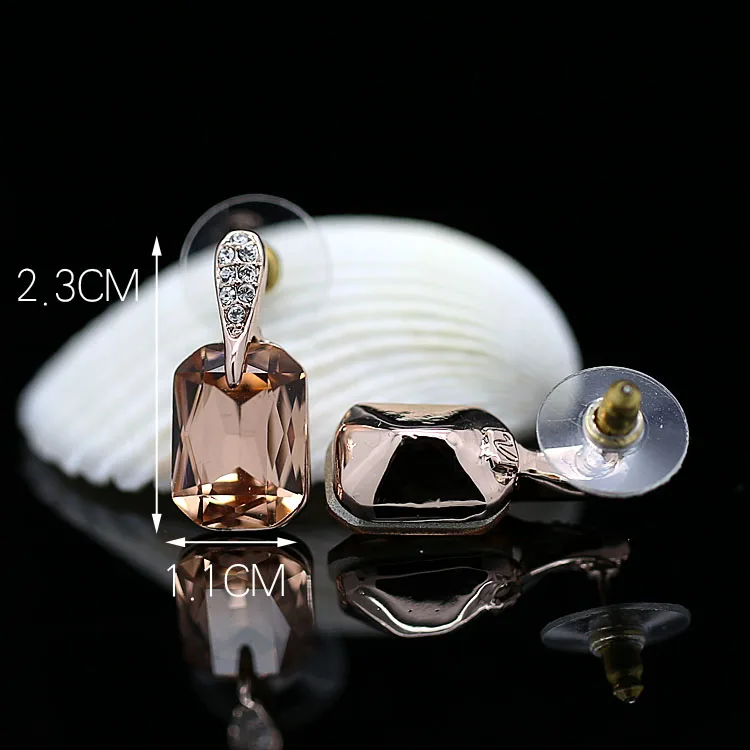 MOONROCY Women's Rose Gold Crystal Earrings, Square Champagne Brown Jewelry Gift image 3