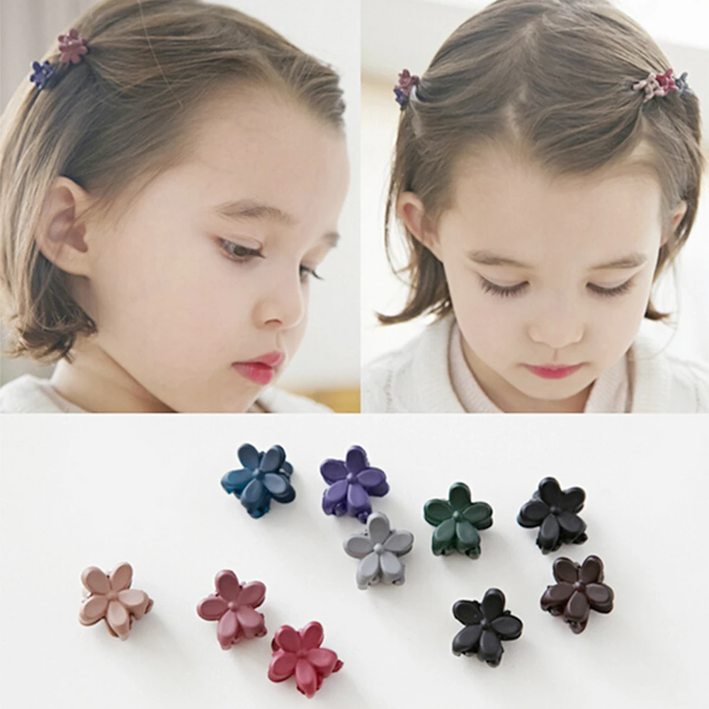 

10pcs Baby Girls Matte Claw Hair Accessories Lovely Candy Color Small Flower Shape Cute Retro Bangs Clip Hairpin Hair Clip