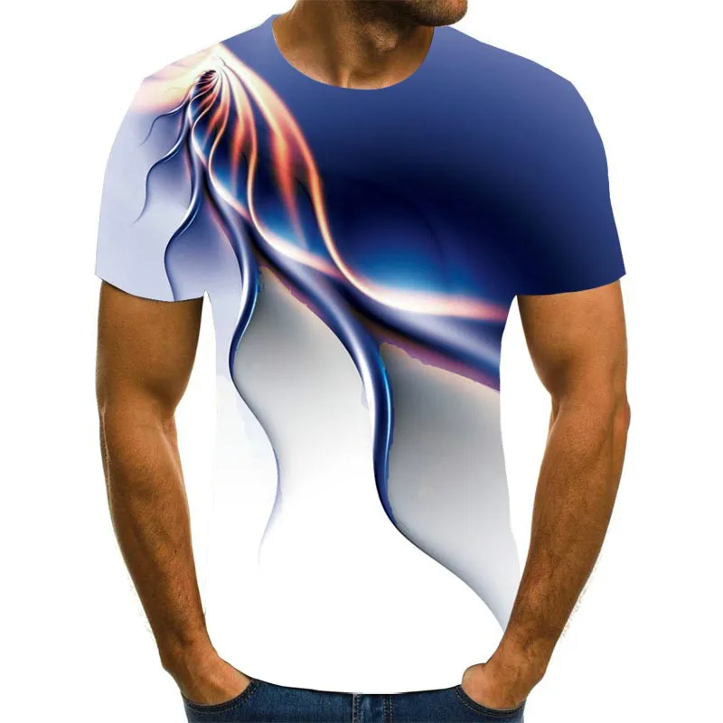 

2021 latest hot 3D printing abstract colorful ribbon pattern short-sleeved T-shirt