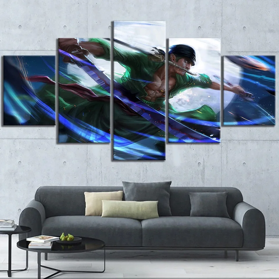 

Wall Art Pictures 5 Pieces ONE PIECE Roronoa Zoro Poster Canvas Printed Home Decor Painting Living Room Modular Framework