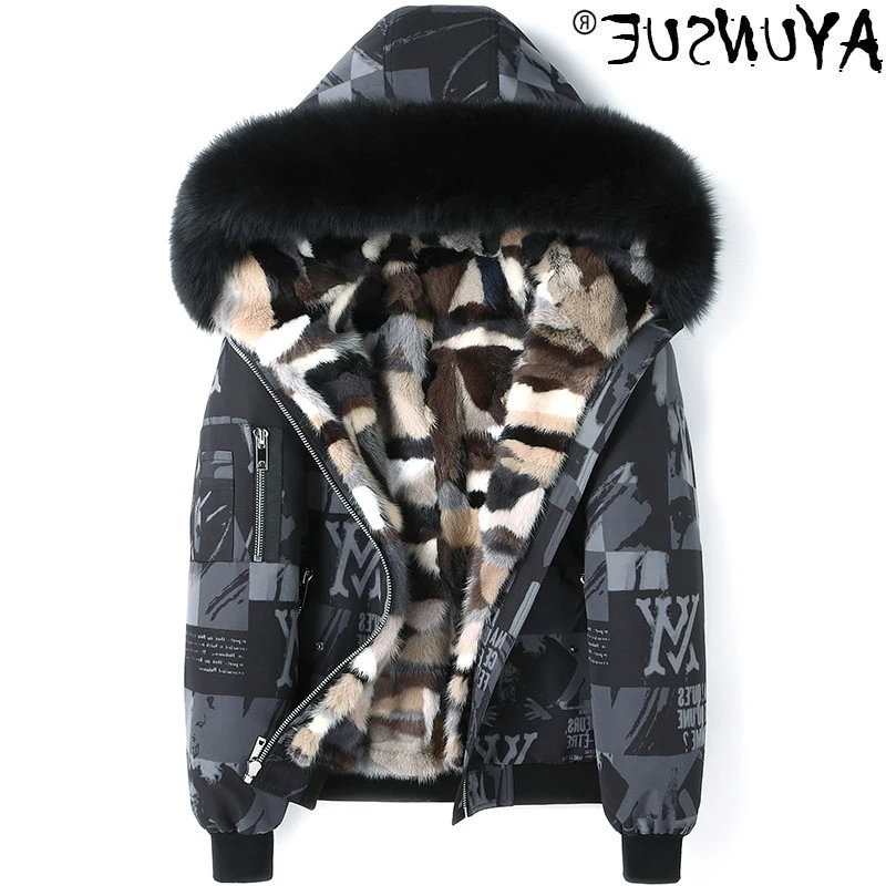 

Меховое пальто королевская короткая, зимняя мужская куртка с норковым воротником из лисьего меха большого размера