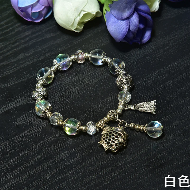 Богемный этнический браслет на удачу для женщин фиолетовый розовый кристалл