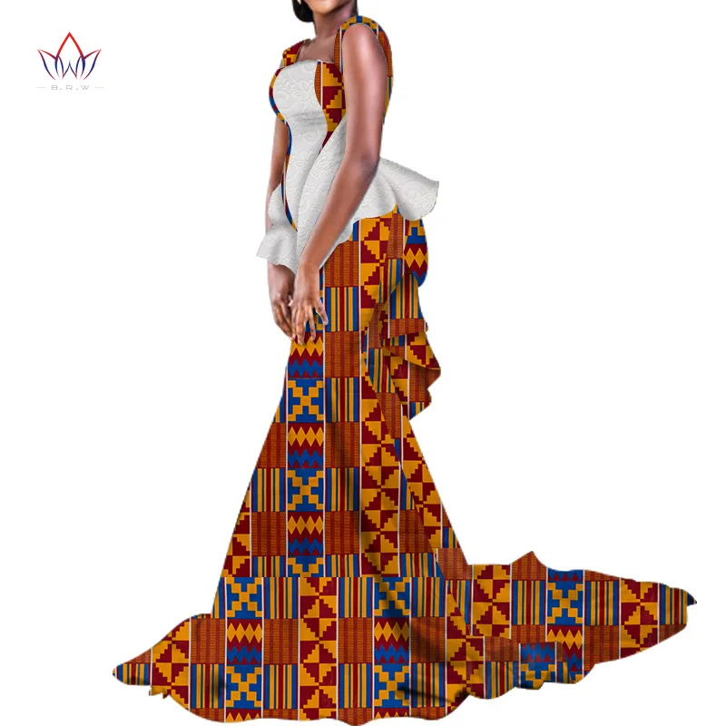 Bintarealwax African Party Dresses for Women Dashiki New Arrival Sleevless Floor Length Dress Africa Evening Clothing WY6290