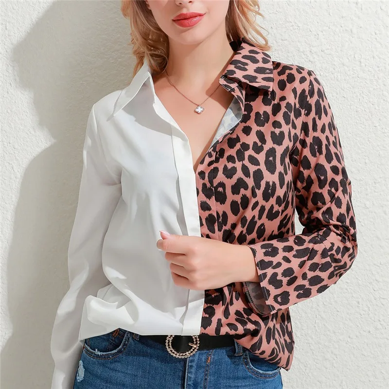 

Blouse Women 2021 New Fashion Europe women's Long Sleeve Printed Leopard Grain Loose Shirt Chiffon Blusas