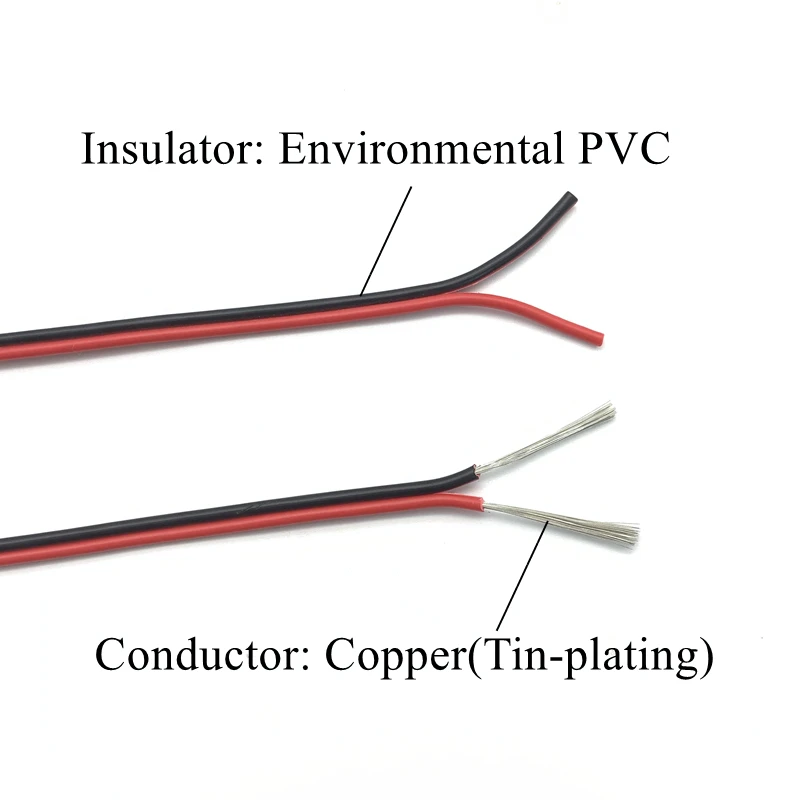 Кабель для светодиодной ленты 18AWG луженая медь 2 контакта красный черный