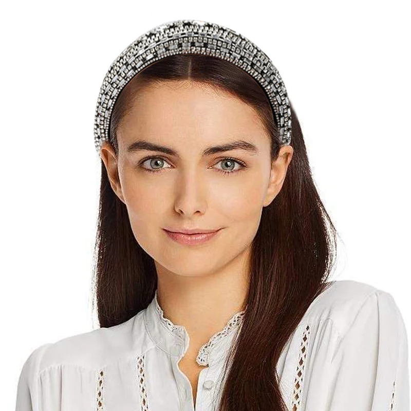 

Xugar Baroque Sparkly Padded Rhinestones Headbands For Women Fashion White Full Crystal Hairbands Female Headdress Headwrap