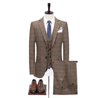 blazers pants vest sets spring autumn new fashion suits mens casual business plaid 3 piece suit jacket coat trousers s 5xl