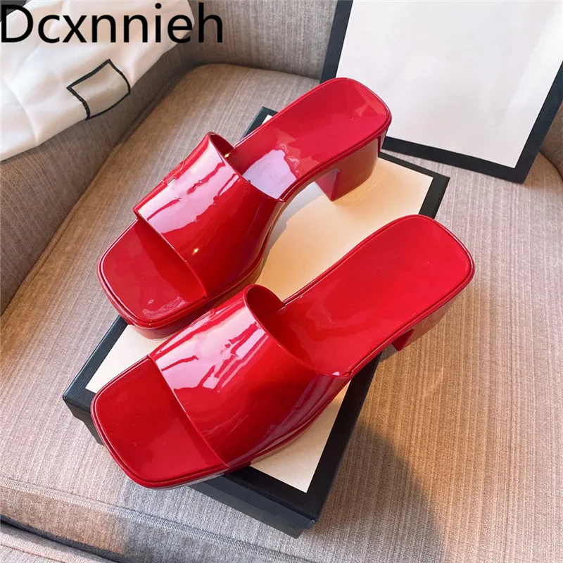 

New Candy Color Platform Women Slippers Summer Mules Jelly Shoes Woman Slides Brand Shoes High Heel Gladiator Women Sandals 2021