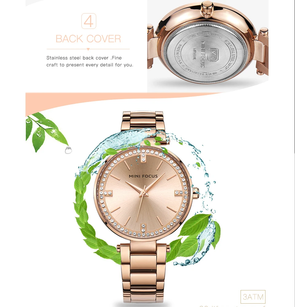 MINIFOCUS 2018 женские часы Лидирующий бренд Роскошные Кварцевые розовое золото
