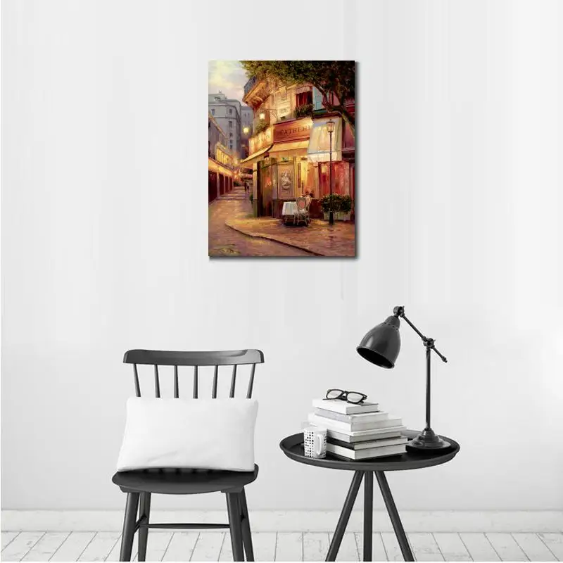 Beste Handgeschilderde Olieverfschilderijen Straat Scapes Stad Landschappen Night Van Parijs Canvas Kunst Voor Muur Decor