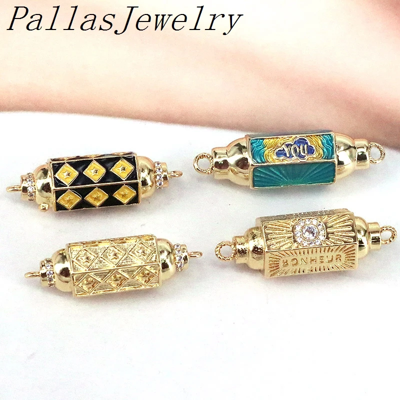 

10Pcs Hot Selling Gold Color Lucky Word Star / Eye Heart On Hexagonal Prisms Connector, Enamel Box Connector/Pendant Charm