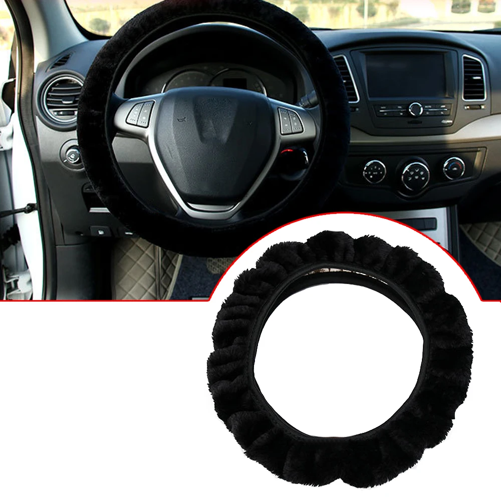 1 Pc Black Soft Warm Fluffy Plush Car Auto Interior Steering Wheel Cover for Winter Universal Steering Wheel Cover Universal