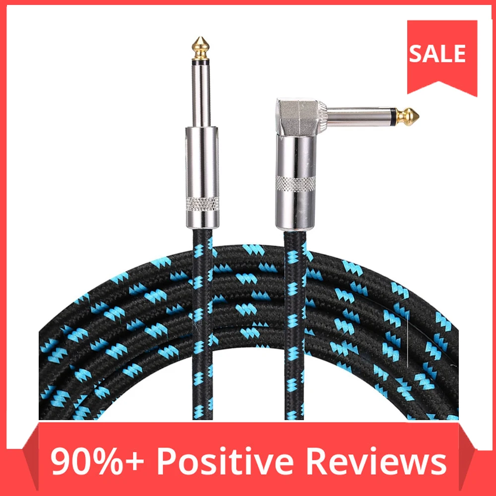 Гитарный кабель с бесшумным прямоугольным и прямым штекерами 1/4 дюйма 6 м Ретро