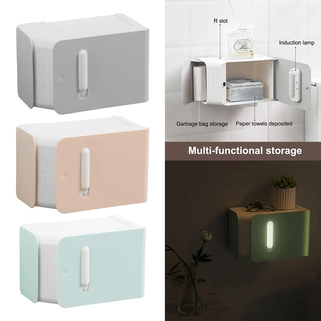 

1pc Toilet Paper Roll Holder with Lighting Napkin Storage Bathroom Dispenser