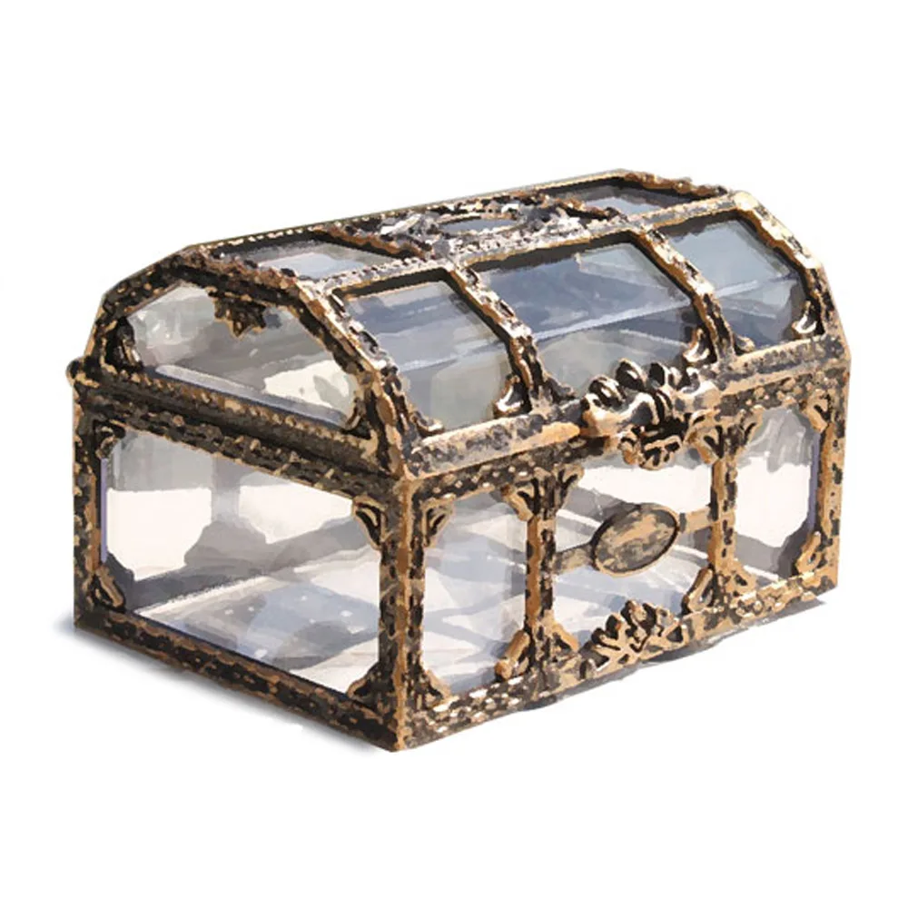 Fashion Jewelry Storage Box Pirate Design Treasure Chest Metal Lock Cases Plastic Coin Transparent Mini Ornament | Дом и сад