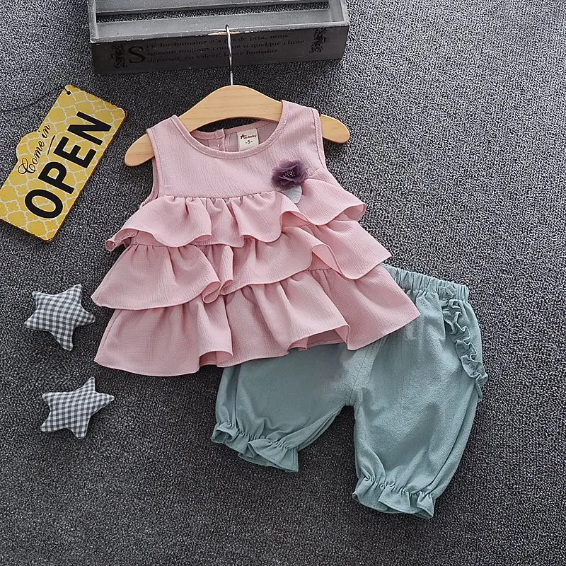 

Girls Clothing Sets Summer Sleeveless Vest+Solid Color Shorts 2Pcs for Kids Clothing Sets Baby Clothes Outfits Boutique Clothing