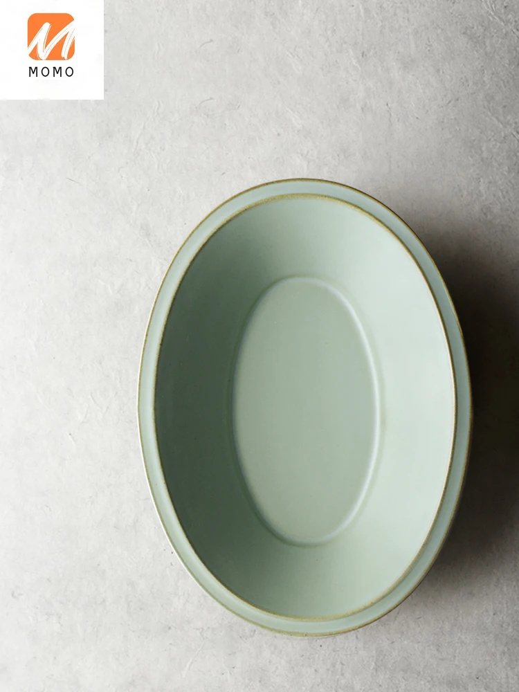

kitchen accessories Handmade Ceramic Meal Plate Stoneware Retro Oval Fish Dish Tableware Creative Simple Home Tableware