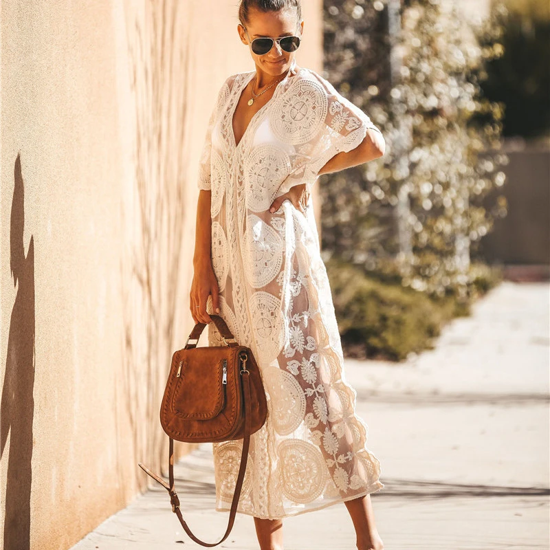 Парео для женщин платье Пляжная накидка моря кружевная юбка с вышивкой и