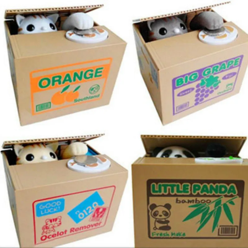 Копилка с крадущим монету котенком или пандой коробочка для денег