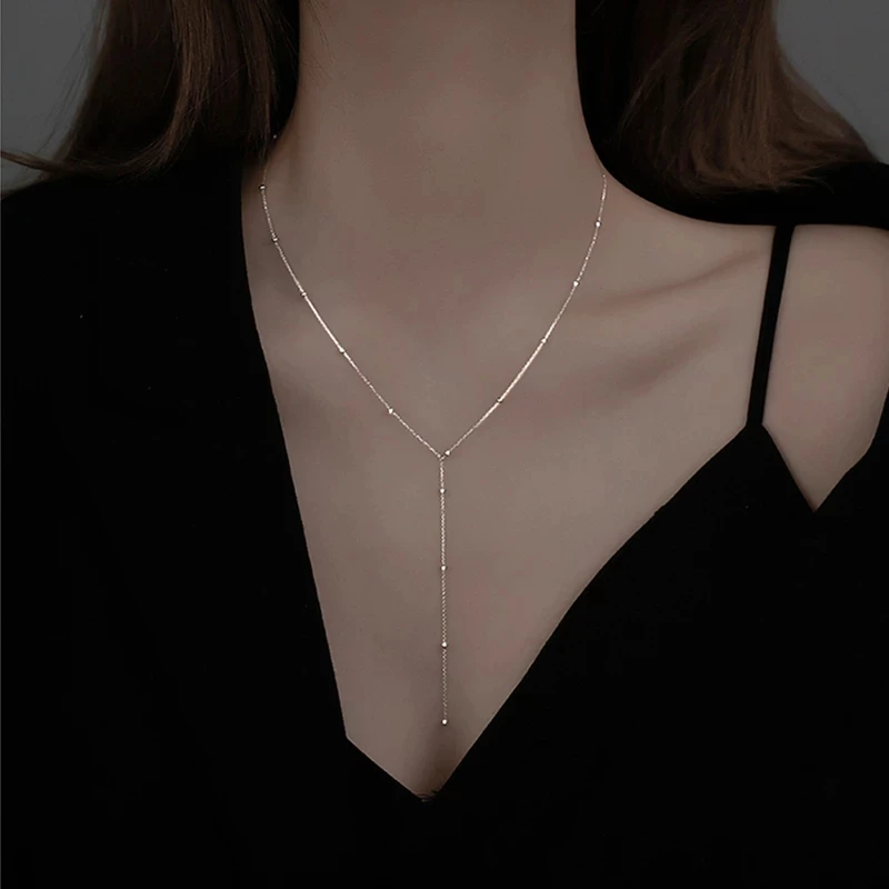 

Round Bead Tassel Necklace New Female Summer Simple Clavicle Chain Long Geometric Chain Woman Custom Jewelry
