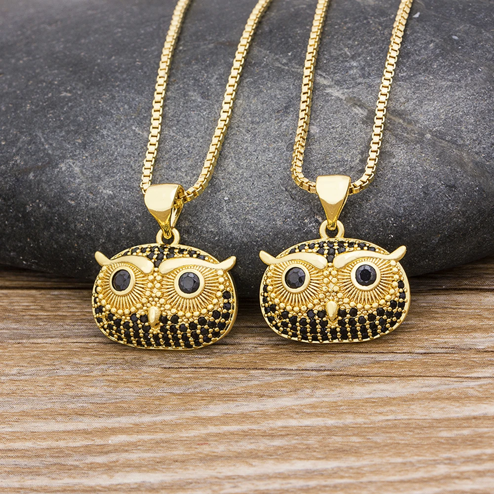 

AIBEF Animals Owl Choker Necklace Crystal CZ Pendant Necklace Copper Zircon Gold Color Chain Charm Jewelry Wholesale