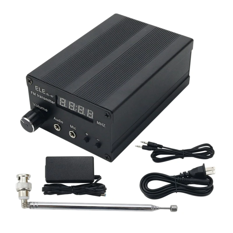 

Stereo FM Transmitter, Wireless Broadcast Transmitter 5W Adjustable Power with Telescopic Antenna Audio Cable US Plug