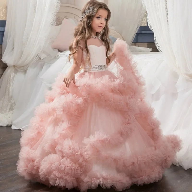 

Princess Puffy Ball Gowns Flower Girls Dresses Pink Dresses For Wedding Evening Party Wear