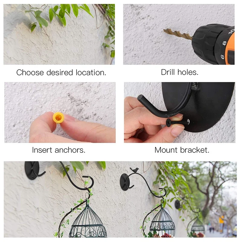 

2PCS Wall Hanging Plant Bracket Retro Outdoor Indoor Garden Hook Iron Decorative Plant Brackets for Bird Feeder Wind