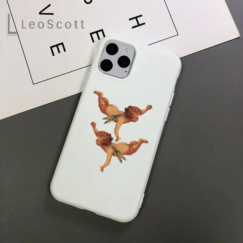 

Angel vintage paint cute LOVE Phone Case Candy Color for iPhone 11 12 mini pro XS MAX 8 7 6 6S Plus X 5S SE 2020 XR