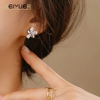 925 sterling silver flower hoop earring studs for women 2021 piercing crystal party wedding hypoallergenic ear pendant jewelry