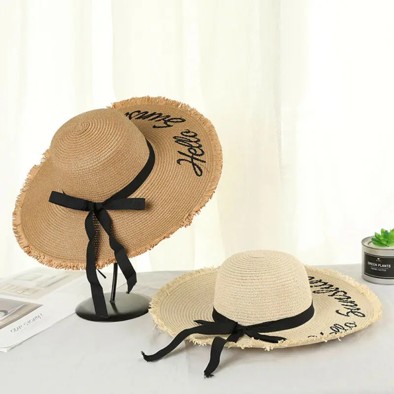 Шляпа женская Соломенная с козырьком складная пляжная Панама от солнца широкими