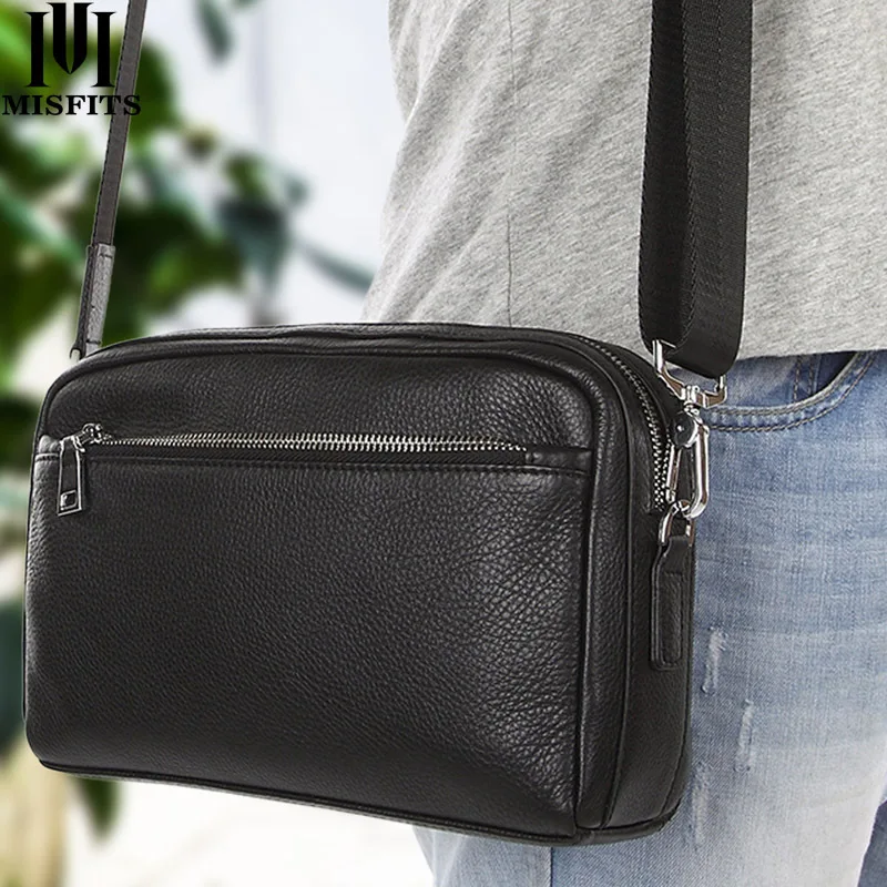 Men's Business Clutch Wallet Shoulder Bag Diagonal Leather Wrist Money Genuine Zipper |