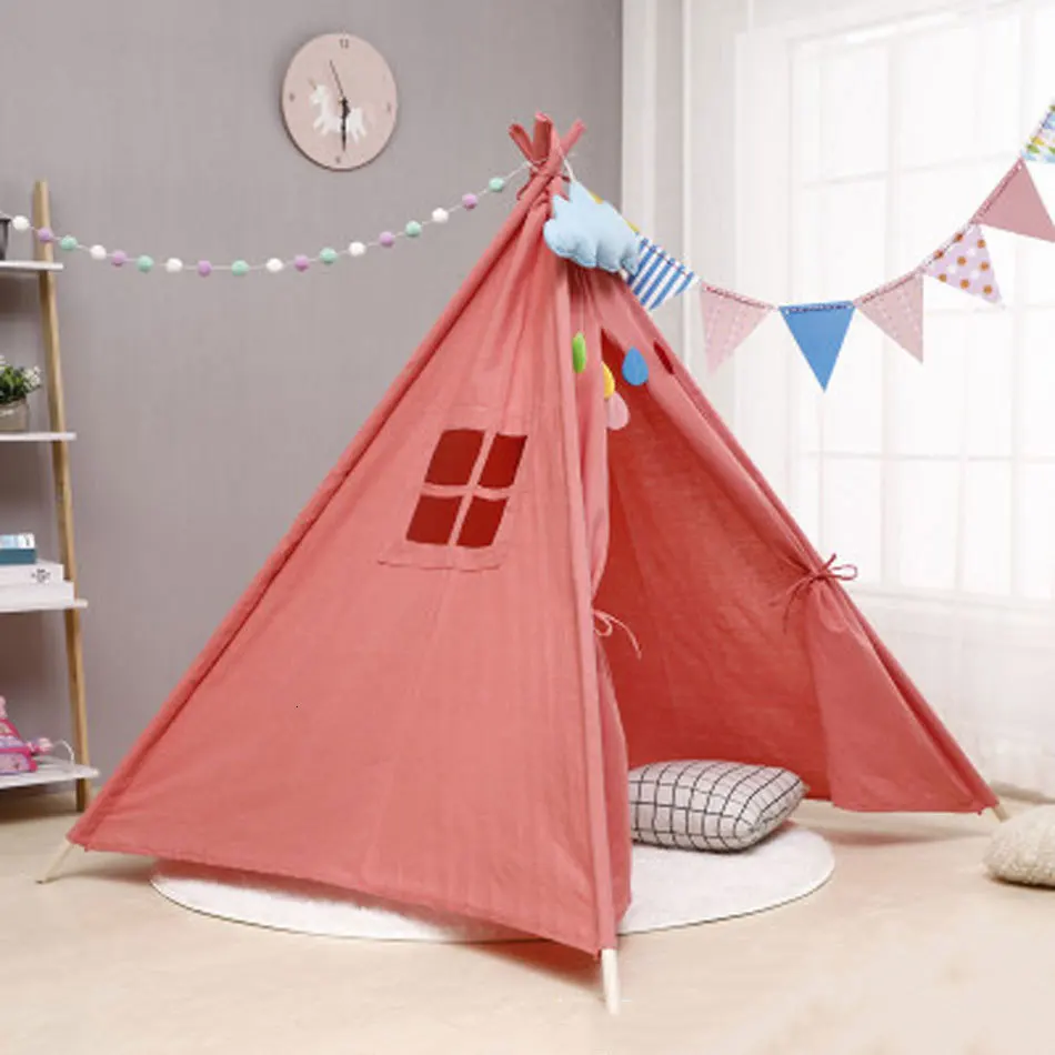 Портативная детская палатка Wigwam, хлопковый брезентовый домик Tipi, детская палатка для девочек, игровой домик, игровой домик, индийский треугольный тент, декор для комнаты