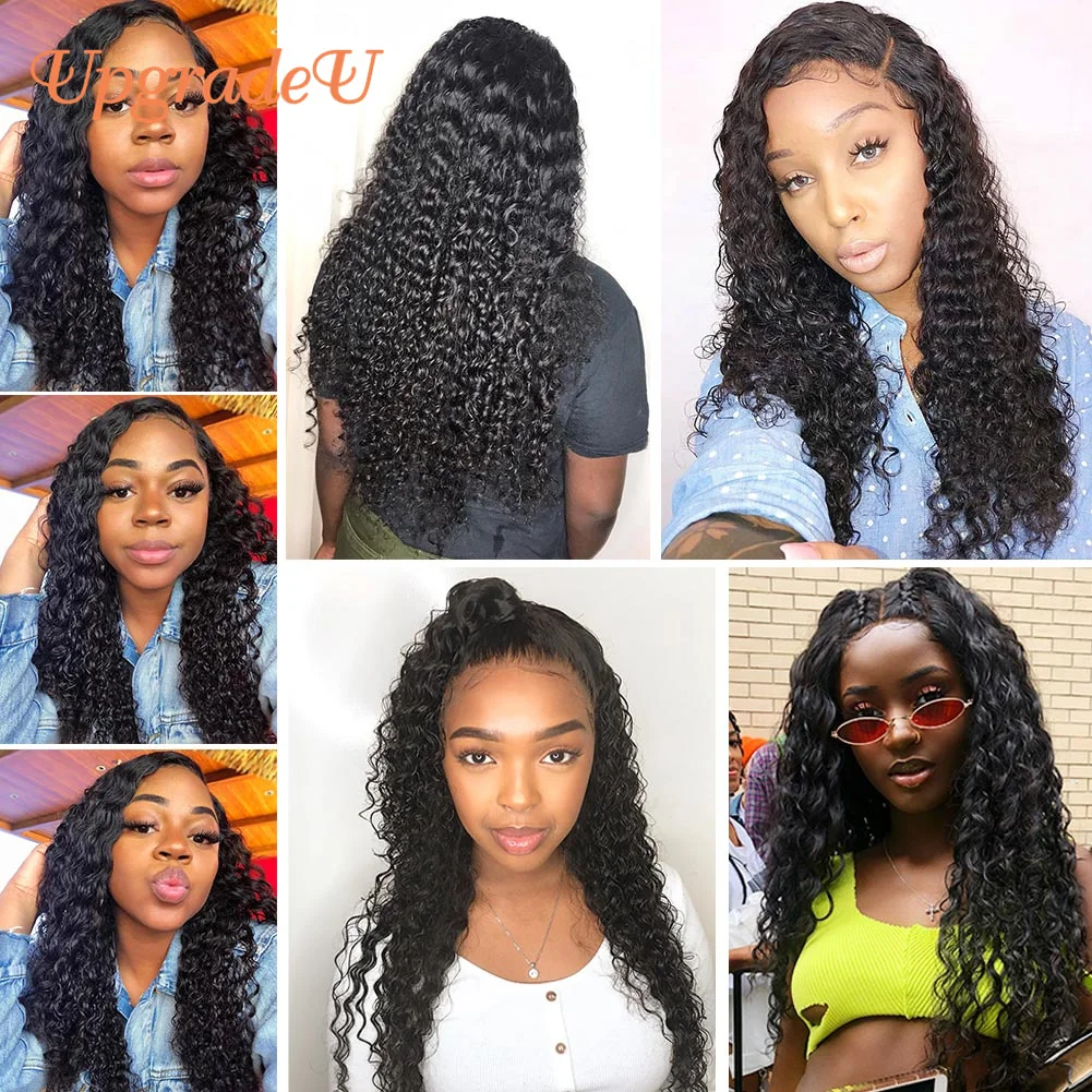 

UpgradeU Curly Human Hair Wig Closure Wig 150 Density Kinky Curly Lace Front Human Hair Wigs 4x4 Lace Frontal Wig With Baby Hair