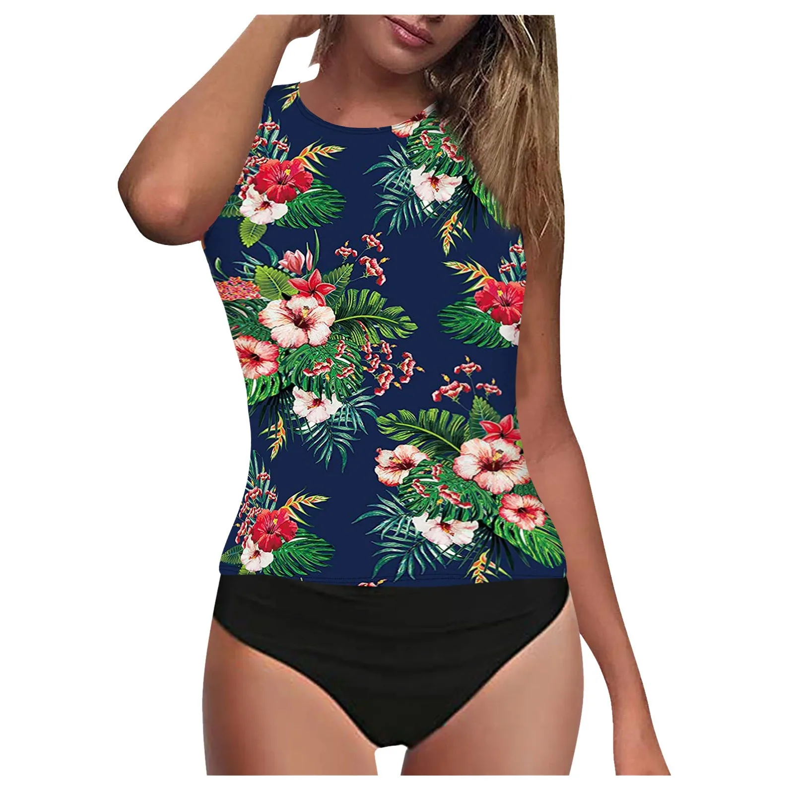 

2021 Women's Tankini High Waist High Neck Halter Tummy Control Two Piece Swimsuit Summer Bathing Suit Swim Beachwear