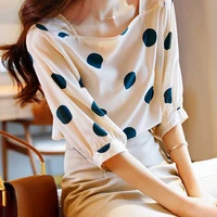 polka dot 5 s chiffon shirt womens 2021 spring summer new mini shirt french square collar shirt fashion temperament top