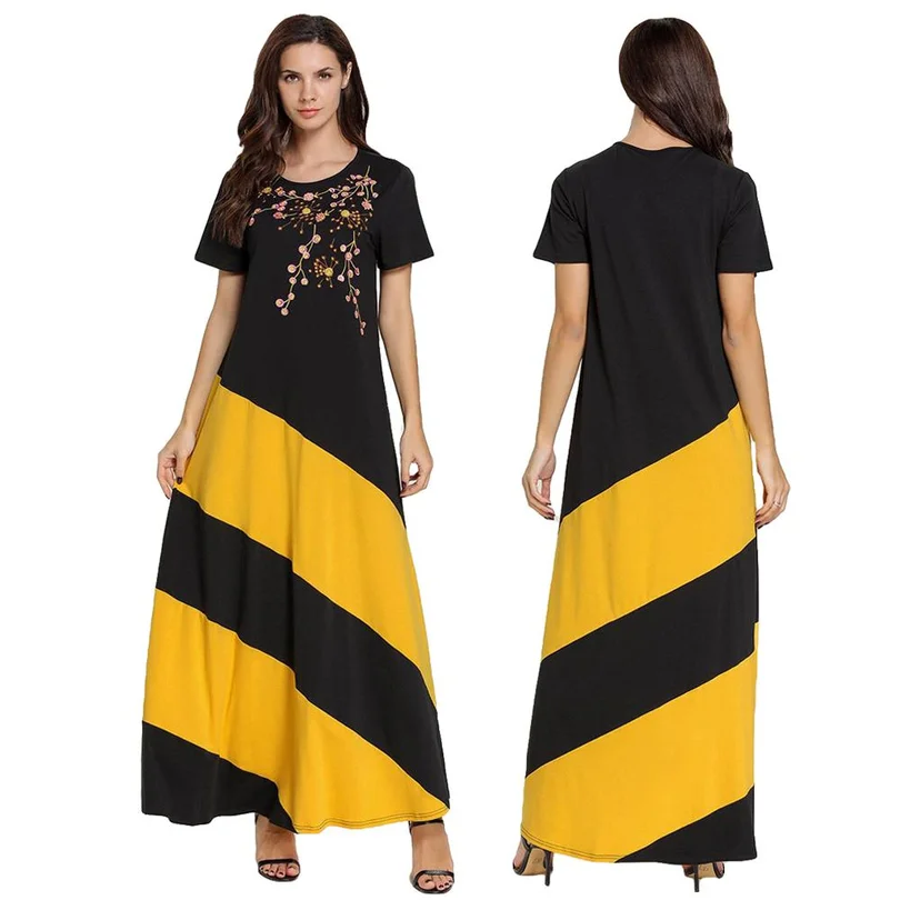 Летнее женское мусульманское этническое длинное платье с короткими рукавами
