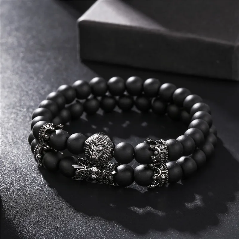 2 шт./компл. Винтажный Мужской браслет с изящной головой льва из фианита короной 8