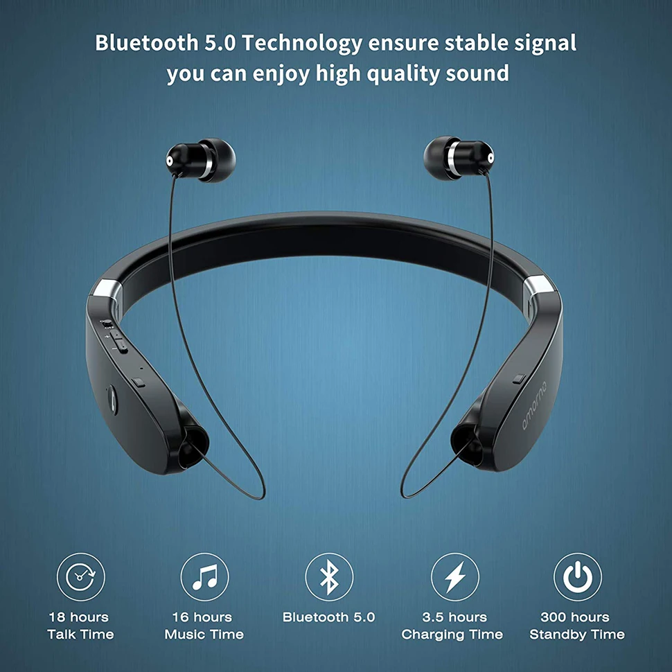 Amorno наушники с шейным ободом 5,0 Bluetooth наушники 3D стерео беспроводные наушники с микрофоном Громкая связь шумоподавление Спортивная гарнитура